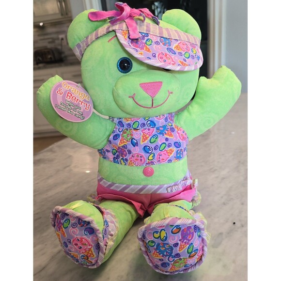 Green Doodle Bear 16" Plush 2004  Teddy Visor Jelly Beans Ice Cream With Tags - Picture 1 of 7